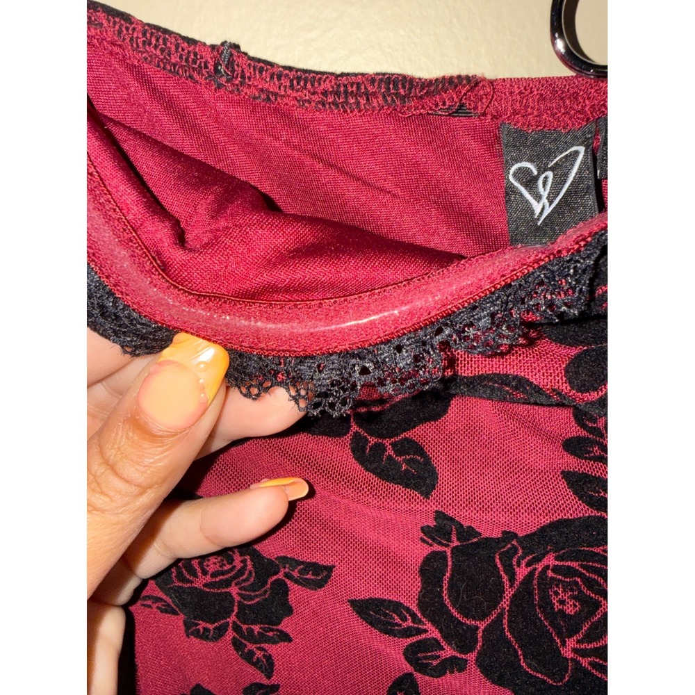 Women Strapless MidiDress BurgundyBlack Velvet Rose Lace S WhmsigothDarkromance - Picture 6 of 7